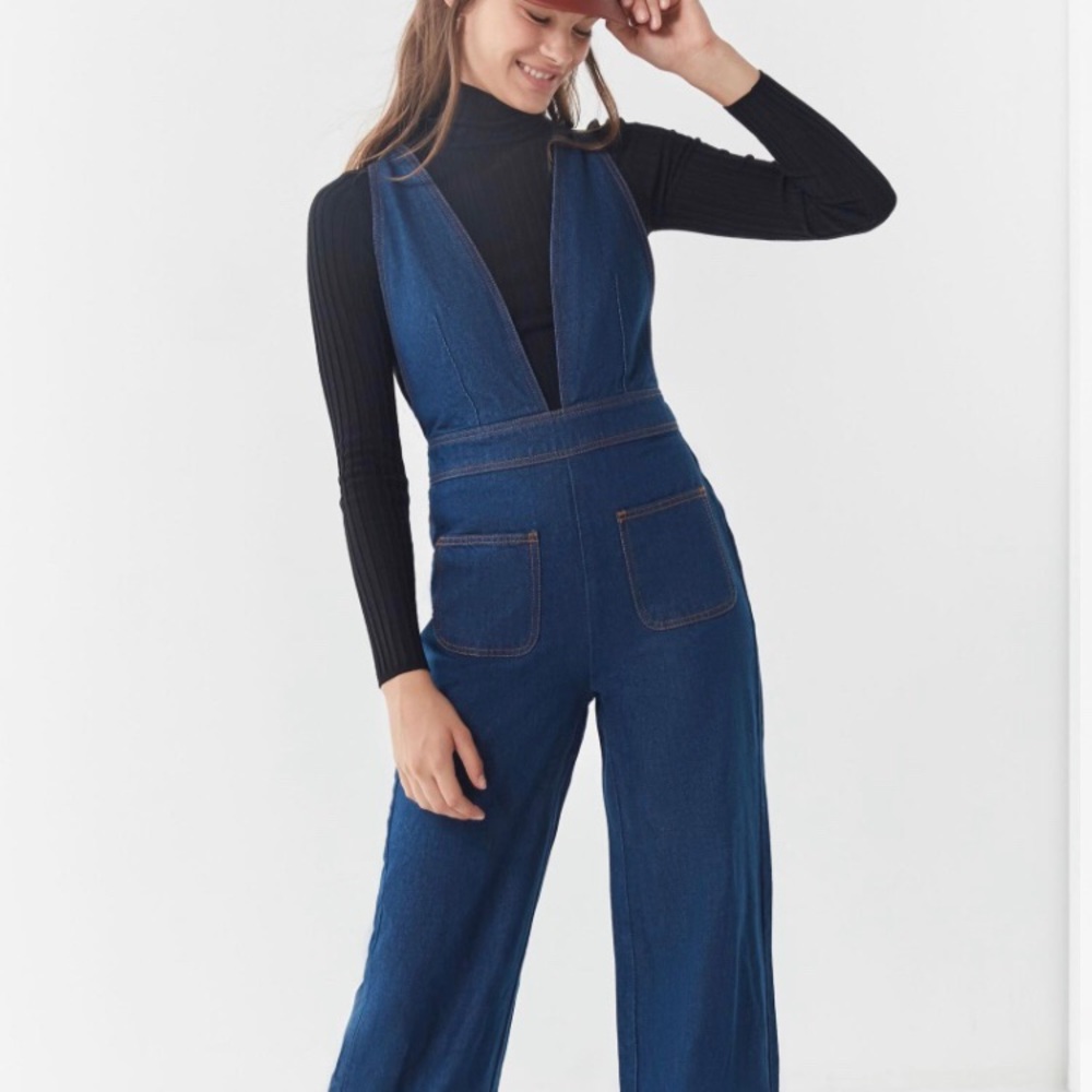 Plunge neck denim jumpsuit